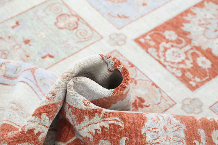 Traditional Hand Knotted Ziegler Farhan Wool Rug of Size 5'7'' X 7'9'' in Ivory and Red Colors - Made in Afghanistan