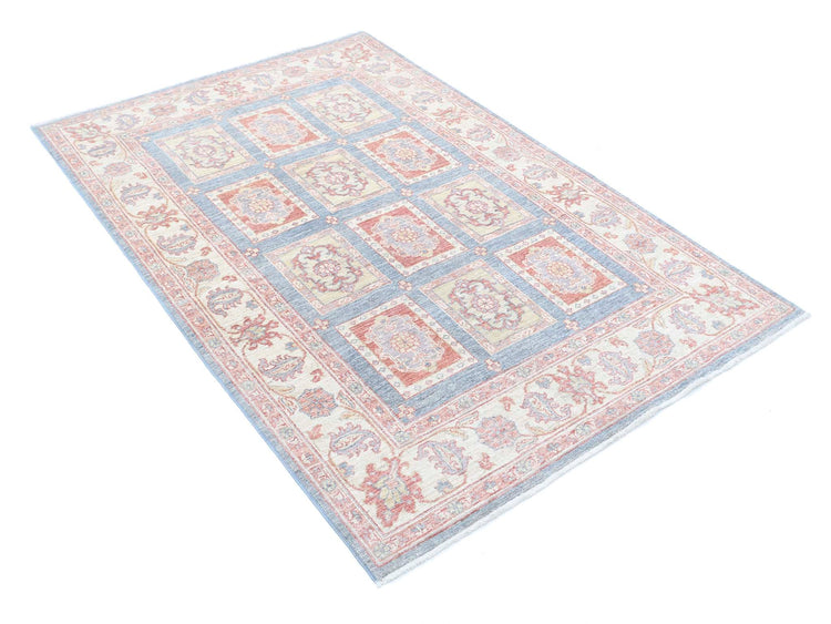 Traditional Hand Knotted Ziegler Farhan Wool Rug of Size 4'0'' X 5'11'' in Grey and Ivory Colors - Made in Afghanistan