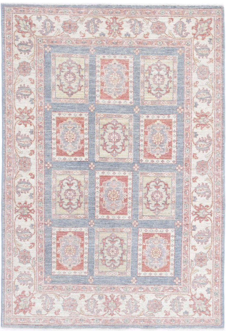 Traditional Hand Knotted Ziegler Farhan Wool Rug of Size 4'0'' X 5'11'' in Grey and Ivory Colors - Made in Afghanistan