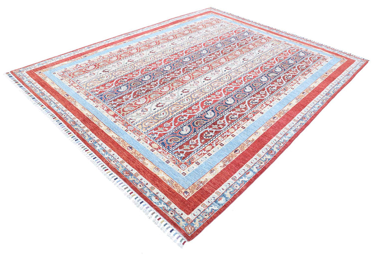 Traditional Hand Knotted Shaal Farhan Wool Rug of Size 7'8'' X 9'9'' in Red and Multi Colors - Made in Afghanistan