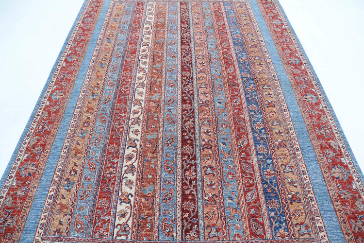 Traditional Hand Knotted Shaal Farhan Wool Rug of Size 6'7'' X 9'6'' in Blue and Multi Colors - Made in Afghanistan