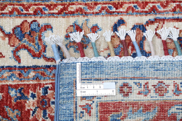 Traditional Hand Knotted Shaal Farhan Wool Rug of Size 6'7'' X 9'6'' in Blue and Multi Colors - Made in Afghanistan