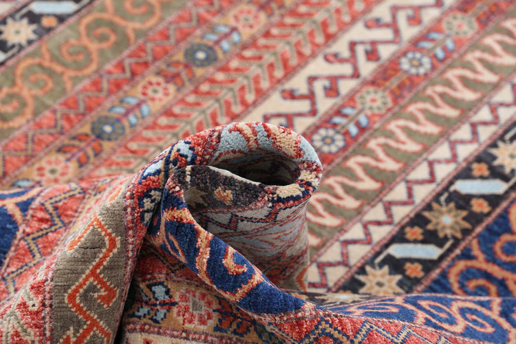 Traditional Hand Knotted Shaal Farhan Wool Rug of Size 8'1'' X 9'8'' in Multi and Multi Colors - Made in Afghanistan