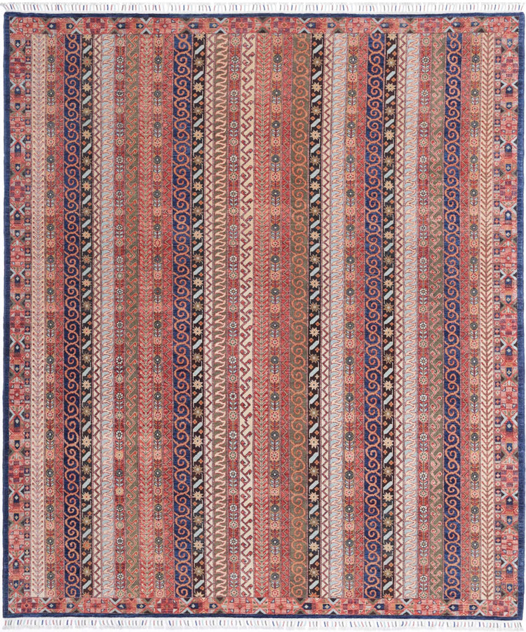 Traditional Hand Knotted Shaal Farhan Wool Rug of Size 8'1'' X 9'8'' in Multi and Multi Colors - Made in Afghanistan