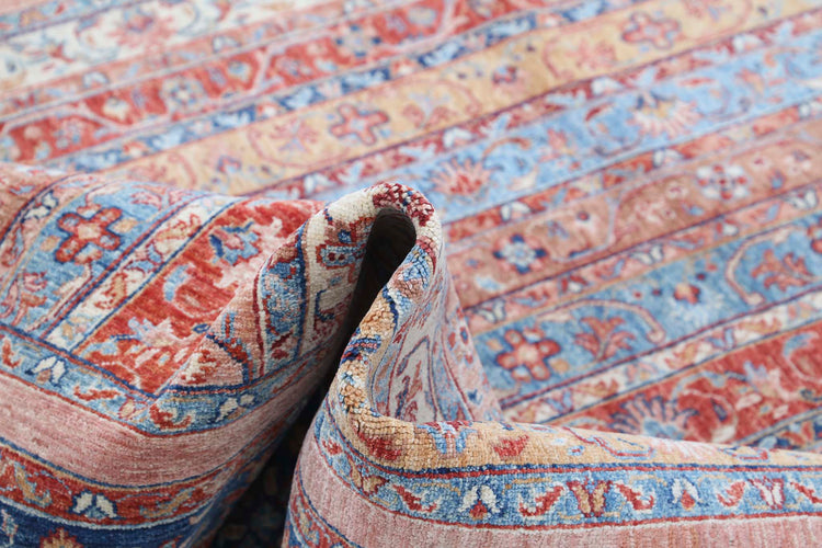Traditional Hand Knotted Shaal Farhan Wool Rug of Size 5'6'' X 7'11'' in Multi and Blue Colors - Made in Afghanistan