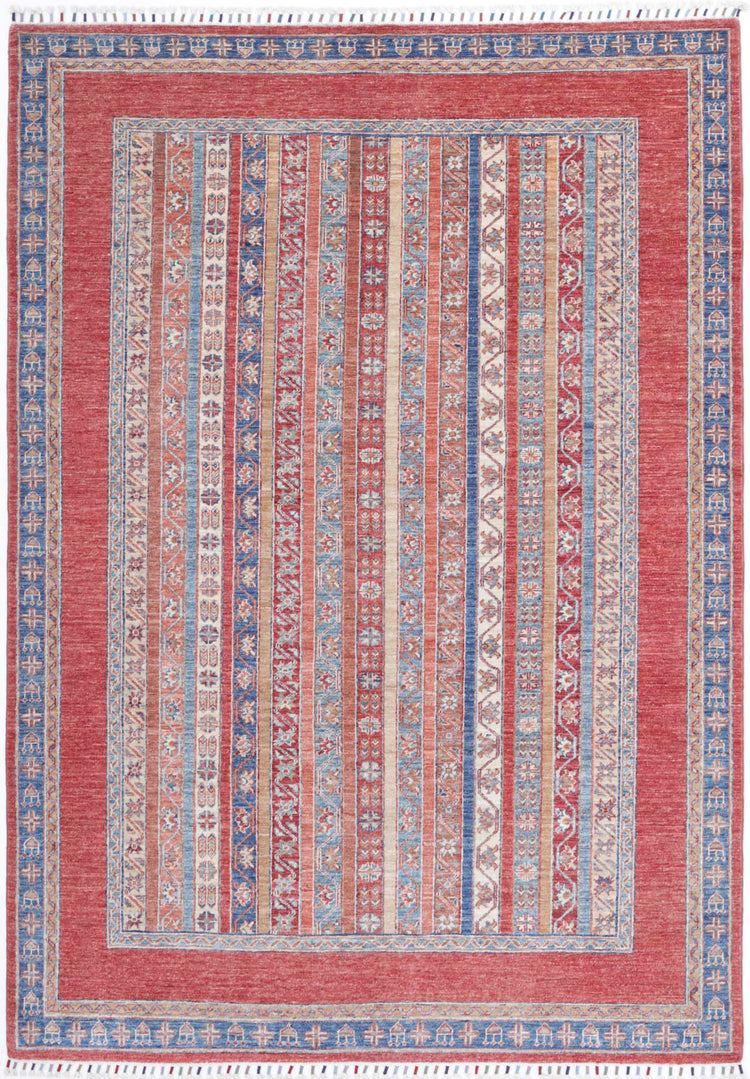 Traditional Hand Knotted Shaal Farhan Wool Rug of Size 5'7'' X 8'1'' in Multi and Multi Colors - Made in Afghanistan