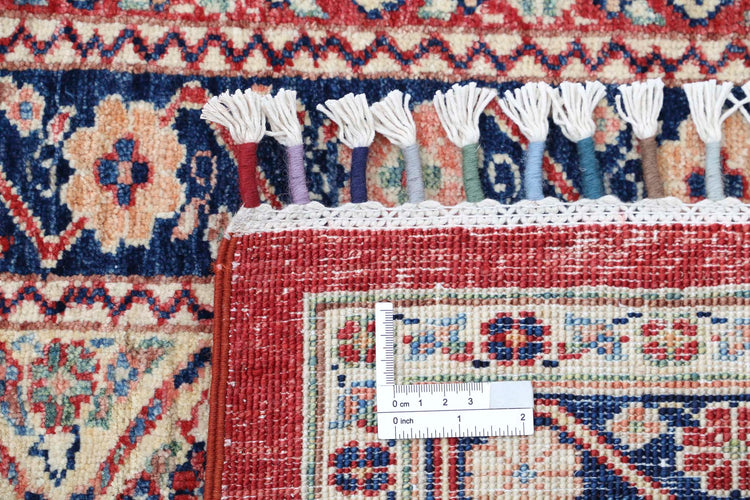 Traditional Hand Knotted Shaal Farhan Wool Rug of Size 5'8'' X 7'7'' in Red and Blue Colors - Made in Afghanistan