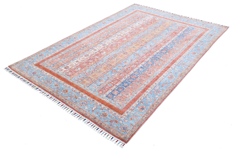 Traditional Hand Knotted Shaal Farhan Wool Rug of Size 5'5'' X 8'4'' in Multi and Teal Colors - Made in Afghanistan