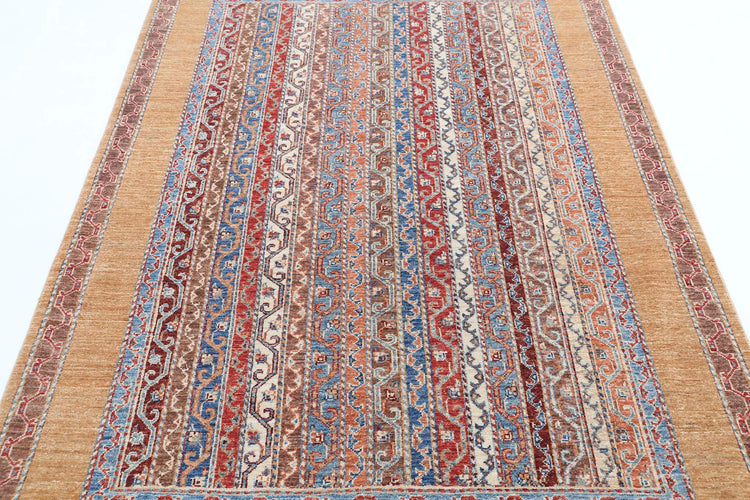 Traditional Hand Knotted Shaal Farhan Wool Rug of Size 4'9'' X 7'2'' in Gold and Multi Colors - Made in Afghanistan