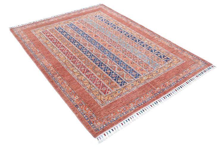 Traditional Hand Knotted Shaal Farhan Wool Rug of Size 5'1'' X 6'8'' in Brown and Multi Colors - Made in Afghanistan