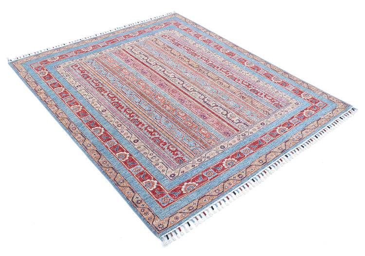 Traditional Hand Knotted Shaal Farhan Wool Rug of Size 5'0'' X 5'9'' in Multi and Blue Colors - Made in Afghanistan