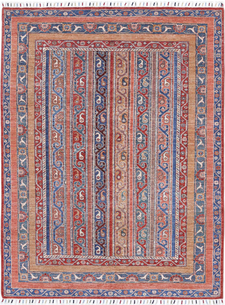 Traditional Hand Knotted Shaal Farhan Wool Rug of Size 4'10'' X 6'9'' in Multi and Multi Colors - Made in Afghanistan