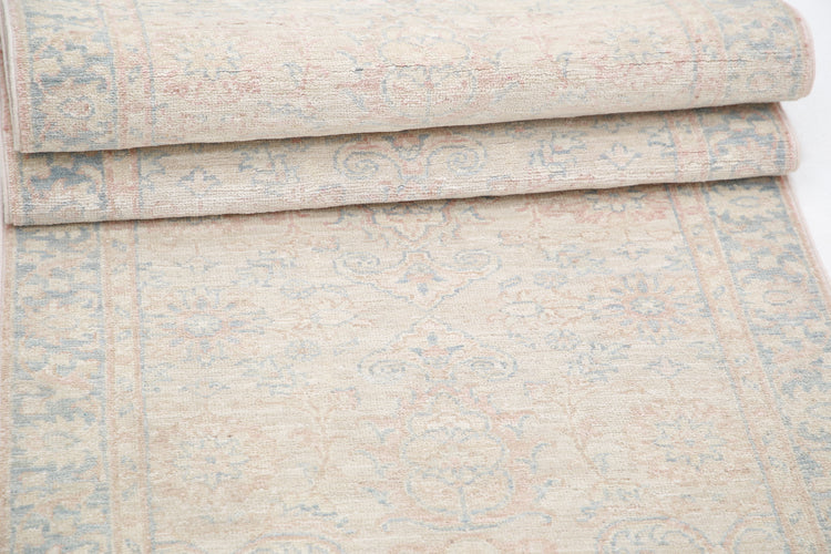 Traditional Hand Knotted Serenity Farhan Wool Rug of Size 2'5'' X 11'5'' in Ivory and Grey Colors - Made in Afghanistan