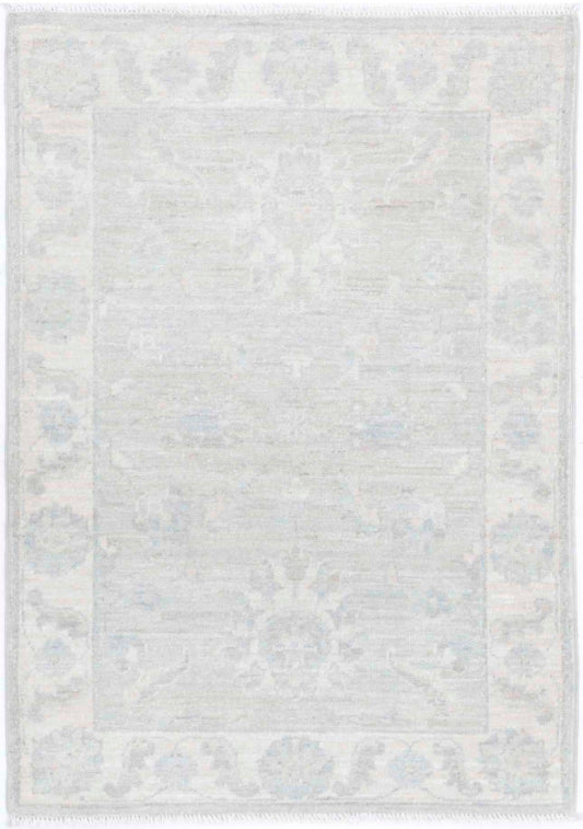 Traditional Hand Knotted Serenity Farhan Wool Rug of Size 2'1'' X 2'11'' in Grey and Ivory Colors - Made in Afghanistan