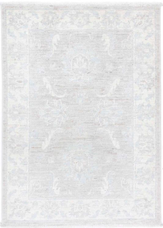 Traditional Hand Knotted Serenity Farhan Wool Rug of Size 2'2'' X 3'1'' in Grey and Ivory Colors - Made in Afghanistan