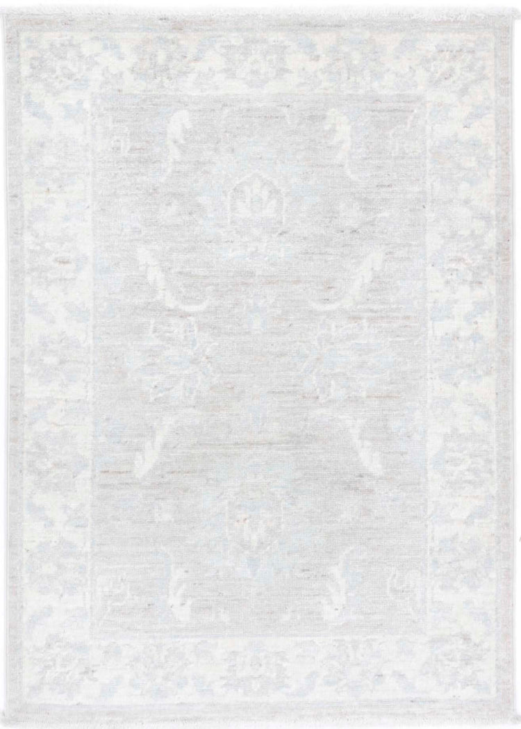 Traditional Hand Knotted Serenity Farhan Wool Rug of Size 2'2'' X 3'1'' in Grey and Ivory Colors - Made in Afghanistan
