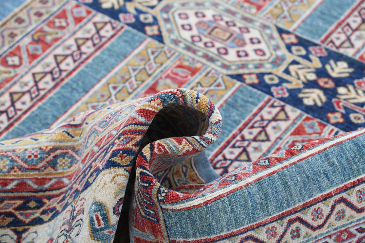 Traditional Hand Knotted Shaal Farhan Wool Rug of Size 5'10'' X 7'8'' in Multi and Multi Colors - Made in Afghanistan