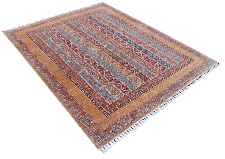 Traditional Hand Knotted Shaal Farhan Wool Rug of Size 5'7'' X 6'9'' in Multi and Multi Colors - Made in Afghanistan