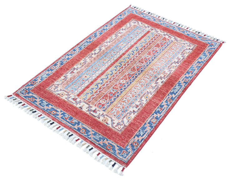 Traditional Hand Knotted Shaal Farhan Wool Rug of Size 2'8'' X 3'11'' in Multi and Multi Colors - Made in Afghanistan