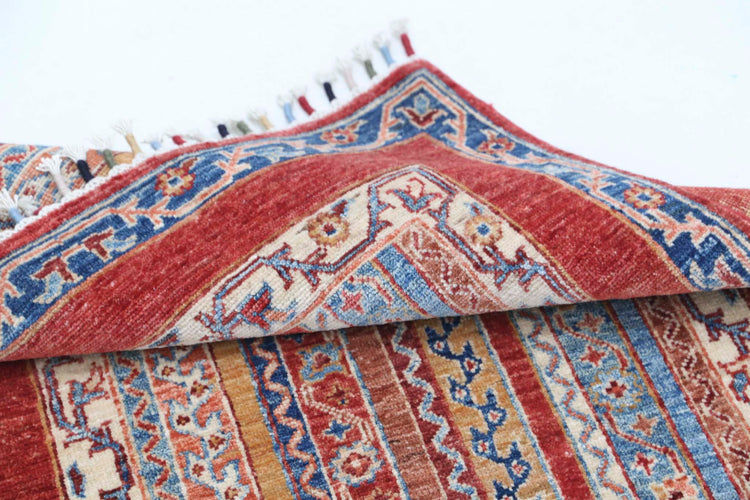 Traditional Hand Knotted Shaal Farhan Wool Rug of Size 2'8'' X 3'11'' in Multi and Multi Colors - Made in Afghanistan