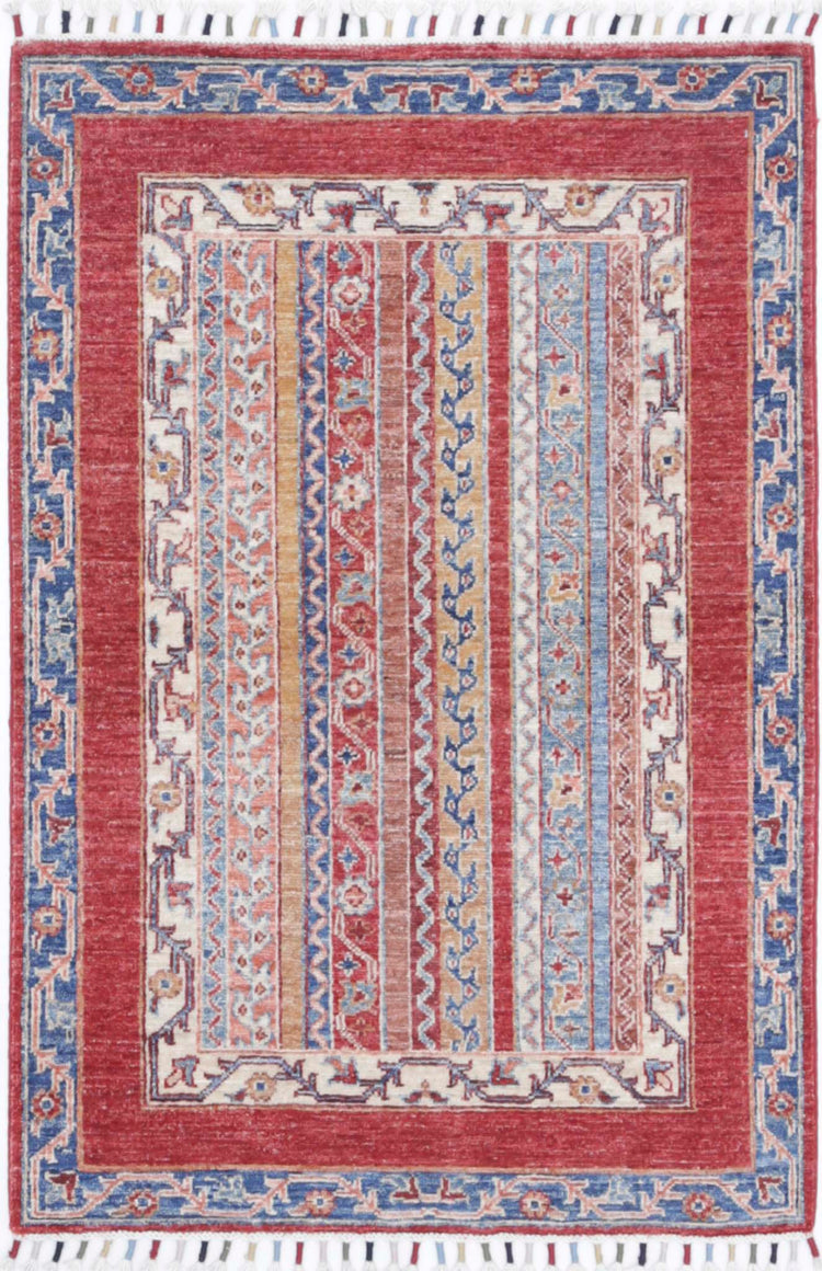 Traditional Hand Knotted Shaal Farhan Wool Rug of Size 2'8'' X 3'11'' in Multi and Multi Colors - Made in Afghanistan