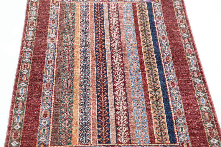 Traditional Hand Knotted Shaal Farhan Wool Rug of Size 2'8'' X 4'0'' in Multi and Multi Colors - Made in Afghanistan