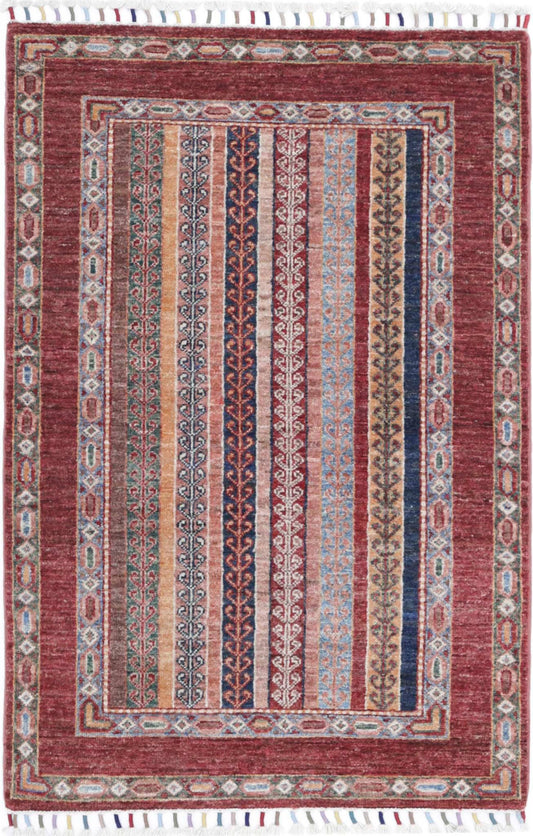 Traditional Hand Knotted Shaal Farhan Wool Rug of Size 2'8'' X 4'0'' in Multi and Multi Colors - Made in Afghanistan