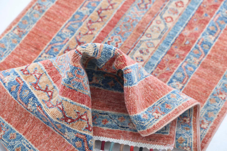 Traditional Hand Knotted Shaal Farhan Wool Rug of Size 2'0'' X 5'9'' in Multi and Multi Colors - Made in Afghanistan
