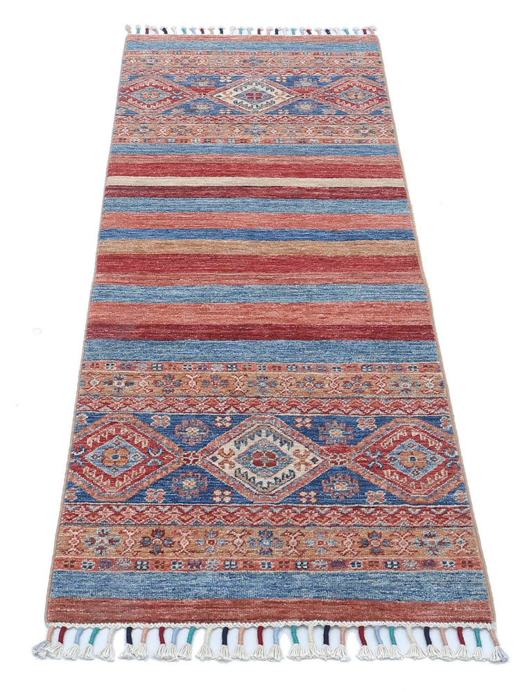 Traditional Hand Knotted Khurjeen Farhan Wool Rug of Size 2'0'' X 5'6'' in Multi and Multi Colors - Made in Afghanistan