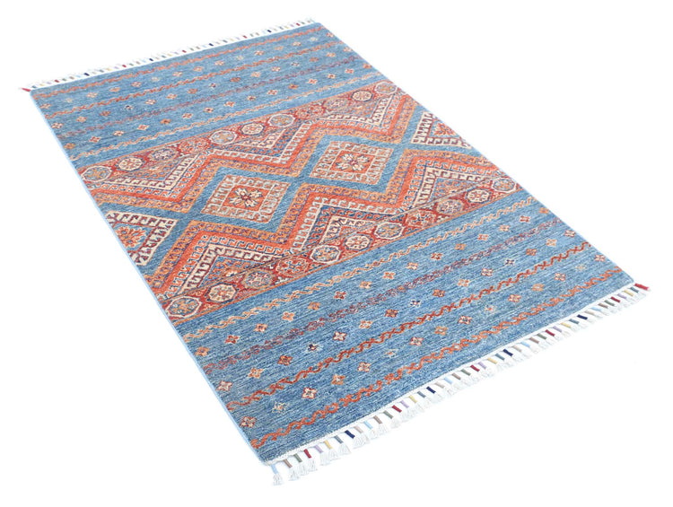 Traditional Hand Knotted Khurjeen Farhan Wool Rug of Size 3'4'' X 4'10'' in Multi and Multi Colors - Made in Afghanistan