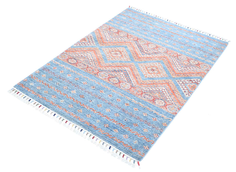 Traditional Hand Knotted Khurjeen Farhan Wool Rug of Size 3'4'' X 4'10'' in Multi and Multi Colors - Made in Afghanistan