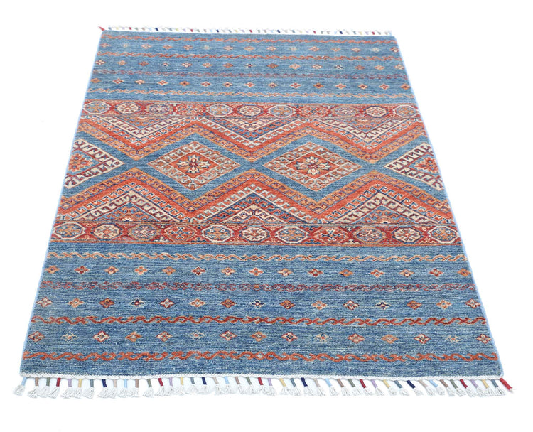 Traditional Hand Knotted Khurjeen Farhan Wool Rug of Size 3'4'' X 4'10'' in Multi and Multi Colors - Made in Afghanistan