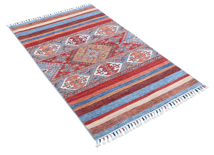 Traditional Hand Knotted Khurjeen Farhan Wool Rug of Size 3'0'' X 4'10'' in Multi and Multi Colors - Made in Afghanistan