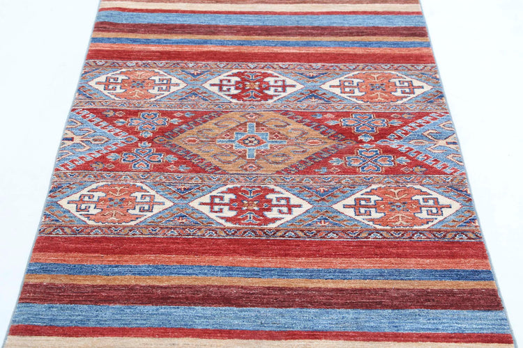 Traditional Hand Knotted Khurjeen Farhan Wool Rug of Size 3'0'' X 4'10'' in Multi and Multi Colors - Made in Afghanistan