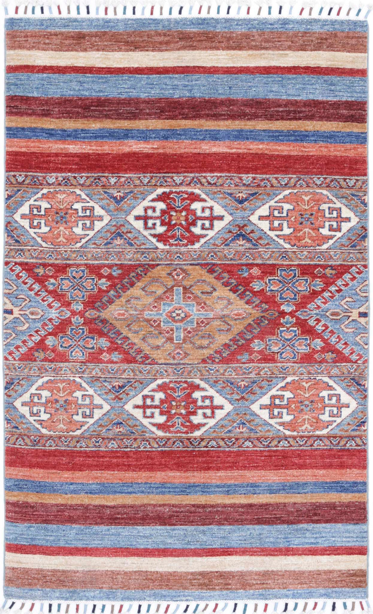 Traditional Hand Knotted Khurjeen Farhan Wool Rug of Size 3'0'' X 4'10'' in Multi and Multi Colors - Made in Afghanistan
