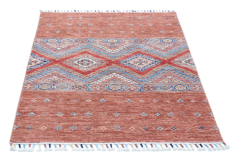 Traditional Hand Knotted Khurjeen Farhan Wool Rug of Size 3'3'' X 4'7'' in Multi and Multi Colors - Made in Afghanistan