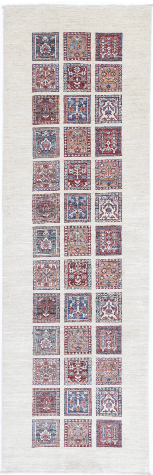 Traditional Hand Knotted Bakhtiari Farhan Wool Rug of Size 2'7'' X 8'10'' in Ivory and Multi Colors - Made in Afghanistan