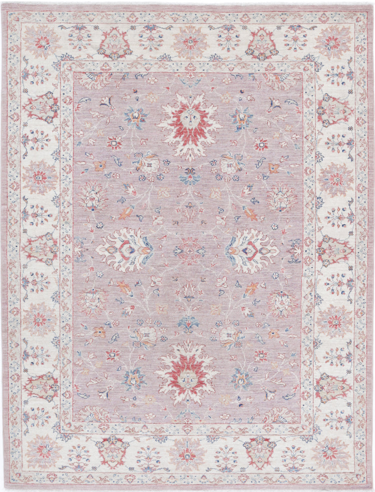 Traditional Hand Knotted Ziegler Farhan Wool Rug of Size 4'11'' X 6'6'' in Peach and Ivory Colors - Made in Afghanistan