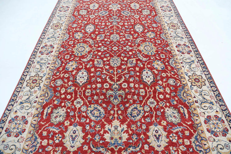 Traditional Hand Knotted Ziegler Farhan Wool Rug of Size 6'7'' X 10'9'' in Red and Ivory Colors - Made in Afghanistan