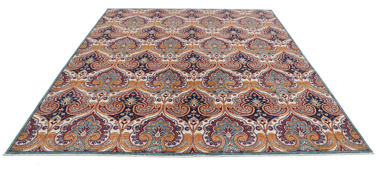 Transitional Hand Knotted Artemix Farhan Wool Rug of Size 8'7'' X 9'9'' in Green and Blue Colors - Made in Afghanistan