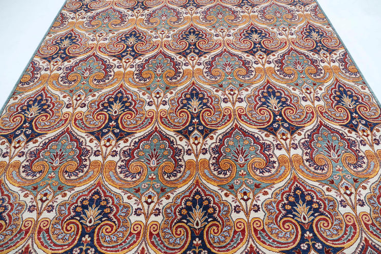 Transitional Hand Knotted Artemix Farhan Wool Rug of Size 8'7'' X 9'9'' in Green and Blue Colors - Made in Afghanistan