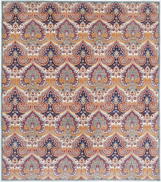 Transitional Hand Knotted Artemix Farhan Wool Rug of Size 8'7'' X 9'9'' in Green and Blue Colors - Made in Afghanistan