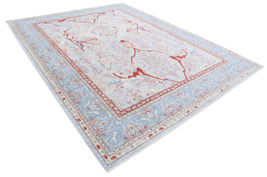 Traditional Hand Knotted Ziegler Farhan Wool Rug of Size 9'0'' X 11'6'' in Grey and Blue Colors - Made in Afghanistan
