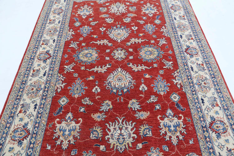 Traditional Hand Knotted Ziegler Farhan Wool Rug of Size 5'5'' X 7'11'' in Red and Ivory Colors - Made in Afghanistan