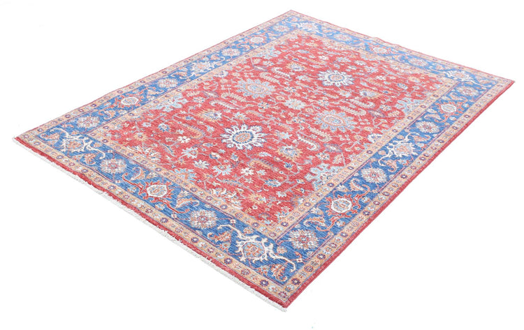 Traditional Hand Knotted Ziegler Farhan Wool Rug of Size 4'9'' X 6'7'' in Red and Blue Colors - Made in Afghanistan