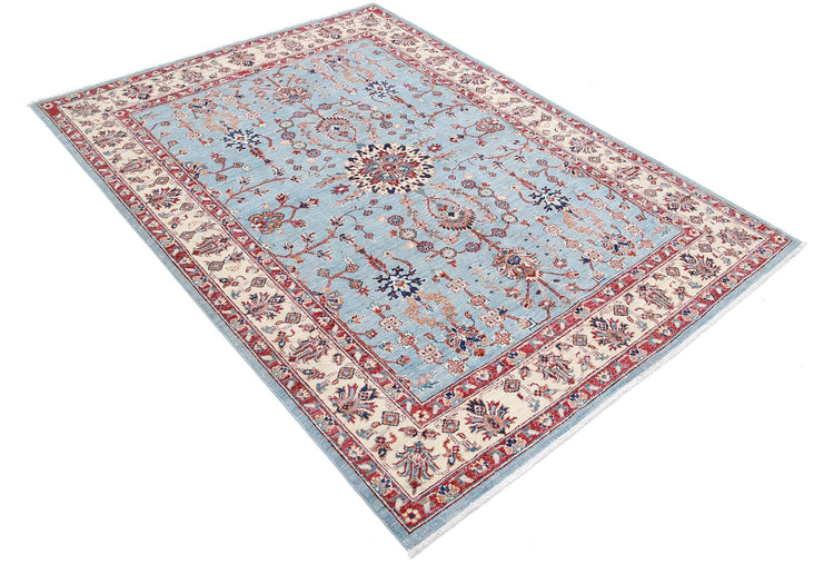Traditional Hand Knotted Ziegler Farhan Wool Rug of Size 4'10'' X 6'6'' in Blue and Ivory Colors - Made in Afghanistan