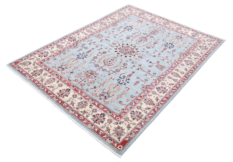 Traditional Hand Knotted Ziegler Farhan Wool Rug of Size 4'10'' X 6'6'' in Blue and Ivory Colors - Made in Afghanistan