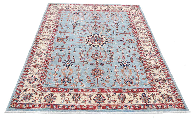 Traditional Hand Knotted Ziegler Farhan Wool Rug of Size 4'10'' X 6'6'' in Blue and Ivory Colors - Made in Afghanistan