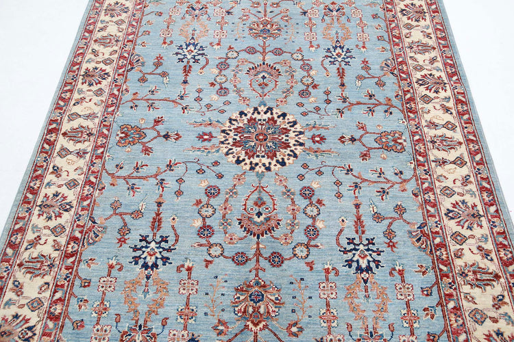 Traditional Hand Knotted Ziegler Farhan Wool Rug of Size 4'10'' X 6'6'' in Blue and Ivory Colors - Made in Afghanistan