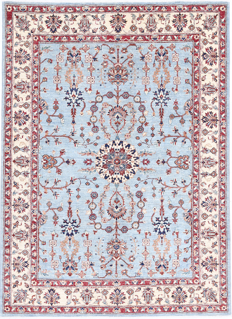 Traditional Hand Knotted Ziegler Farhan Wool Rug of Size 4'10'' X 6'6'' in Blue and Ivory Colors - Made in Afghanistan